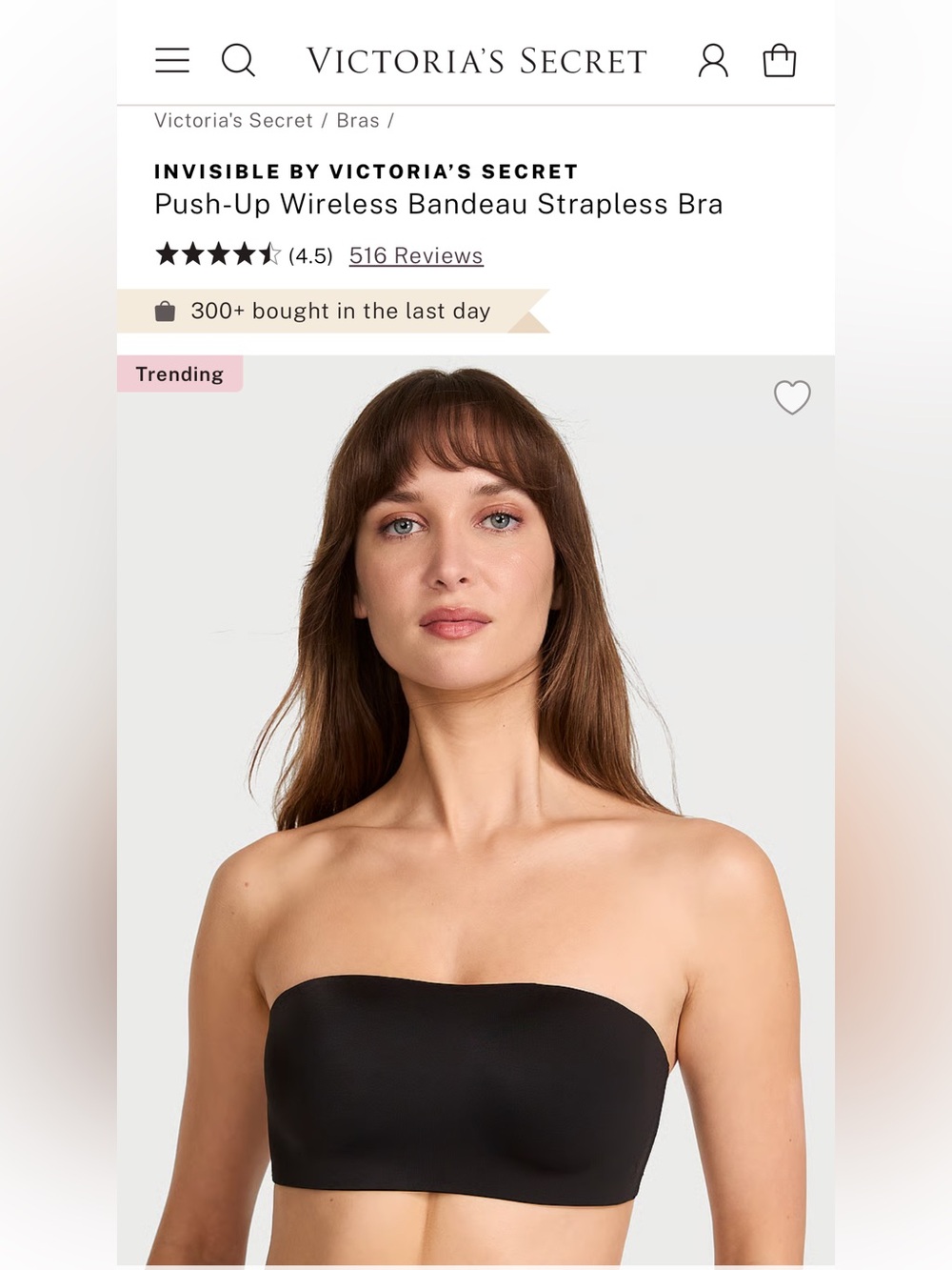 Invisible by Victoria’s Secret Push-Up Wireless Bandeau Strapless Bra Sz S